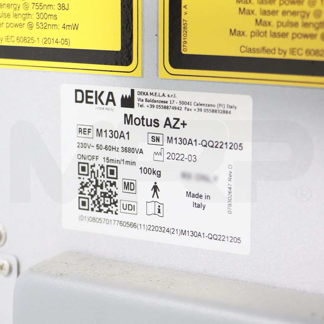 2022 DEKA Motus AZ+ Laser System Hair Removal Pigmented Lesions M130A1