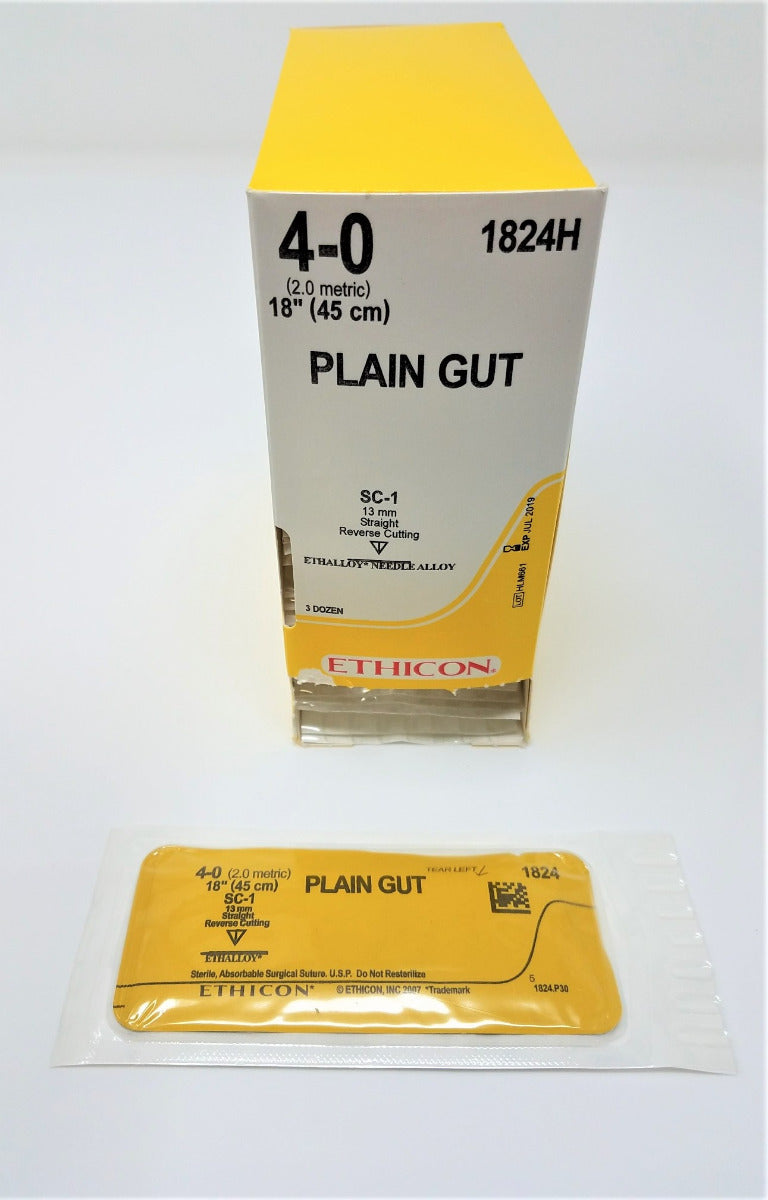 Ethicon 1824H Plain Gut Straight Cutting Absorbable Monofilament size 4-0
