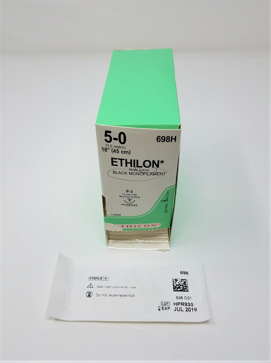 Ethicon 698H ETHILON Nylon Non-Absorbable Suture for P-3 Needle 18" Black Mono