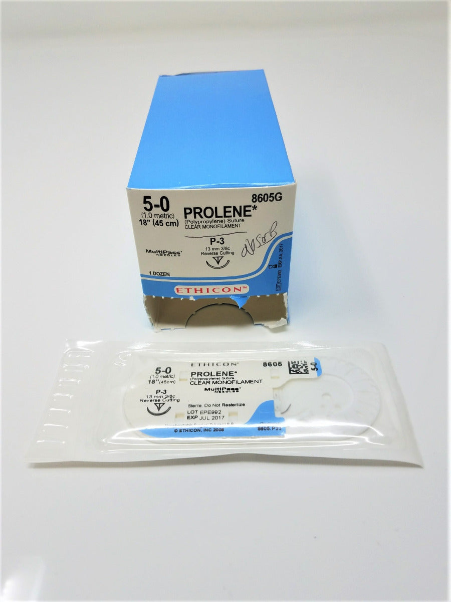 Ethicon 8605G PROLENE Size 5-0 Polypropylene Non-Absorbable Suture P-3 Needle