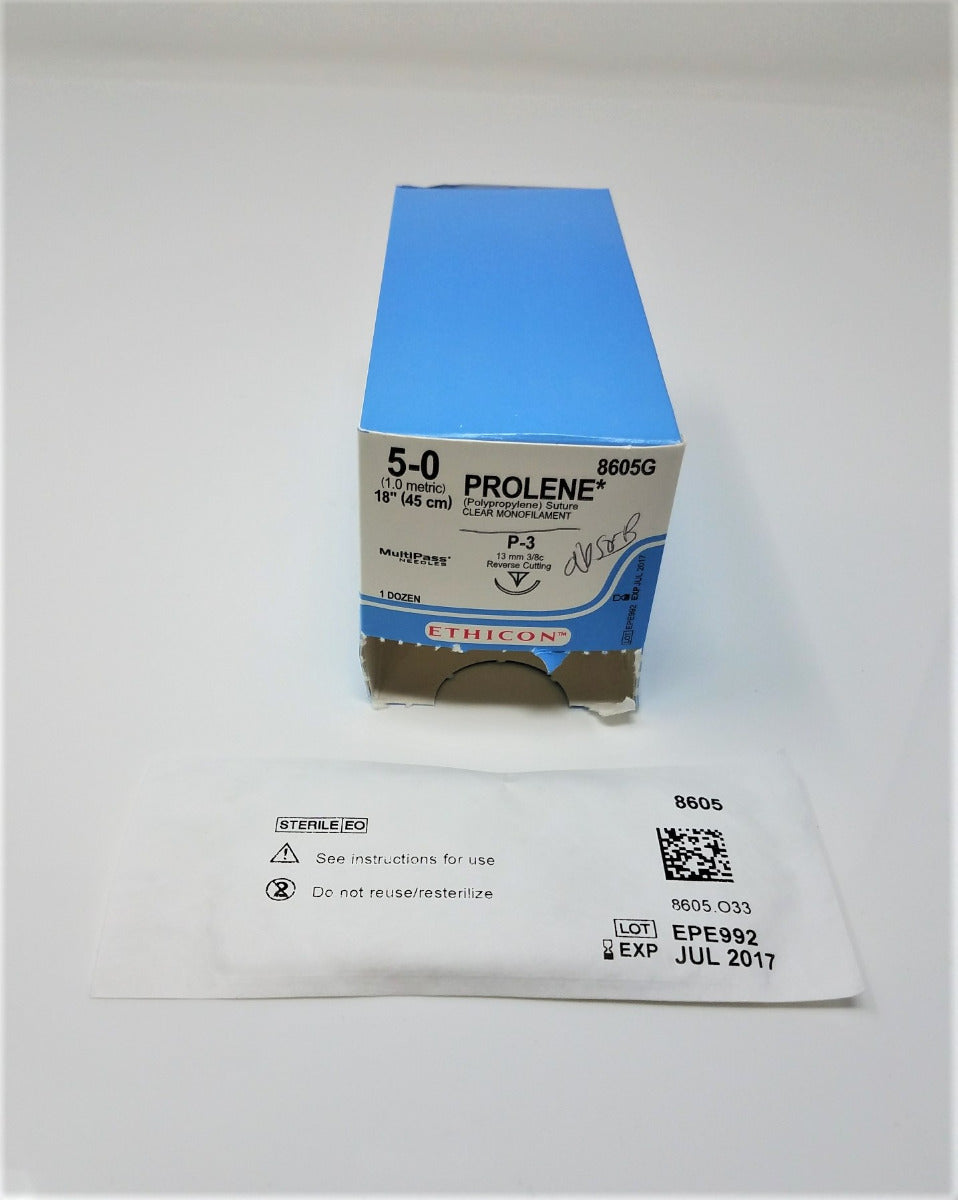 Ethicon 8605G PROLENE Size 5-0 Polypropylene Non-Absorbable Suture P-3 Needle