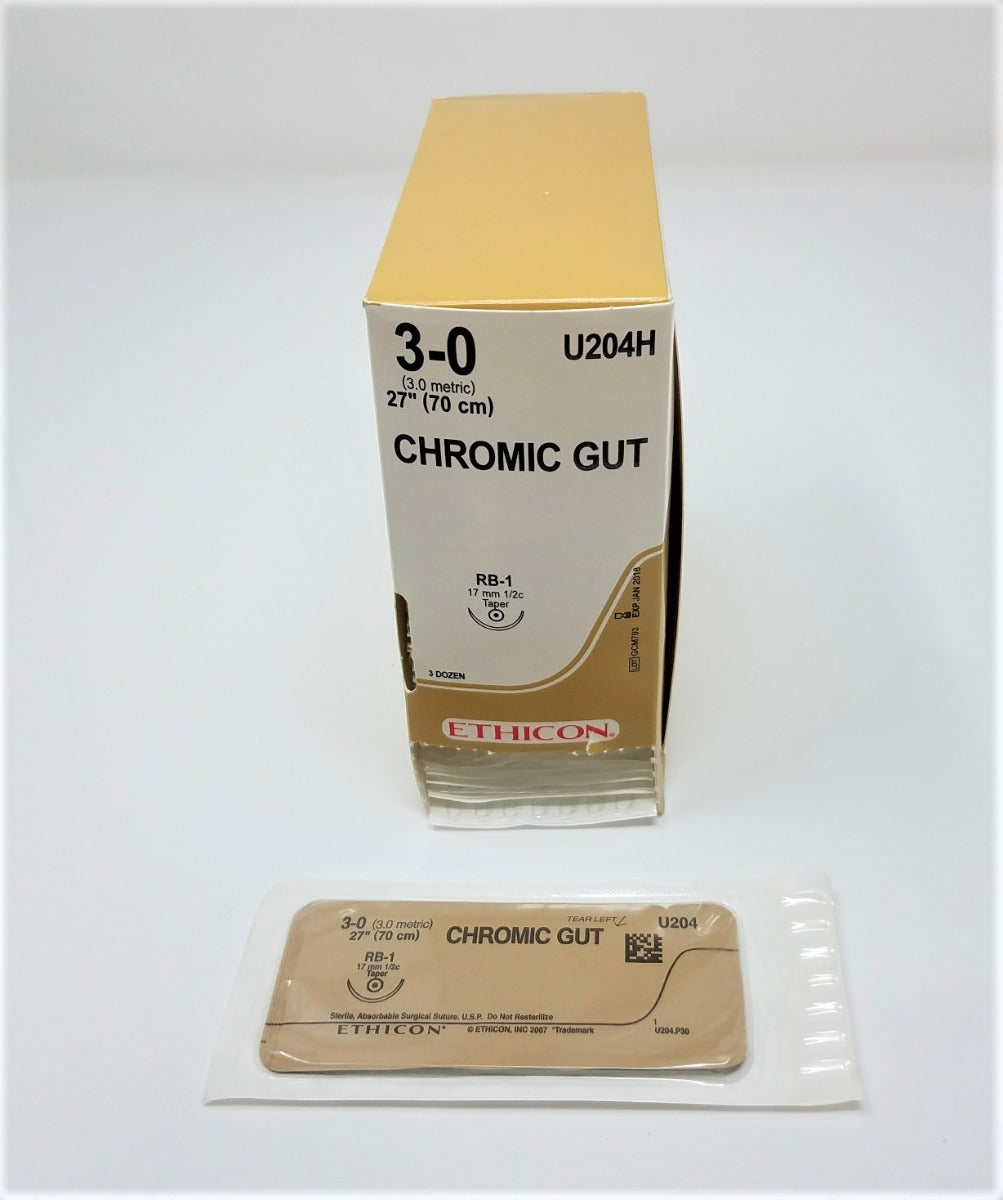 Ethicon Chromic Gut Suture U204H 27" For Use With RB-1 Needle Absorbable