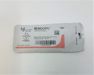 Ethicon Y463 Monocryl Poliglecaprone 25 Suture Sz 5-0 18" Reverse Cutting Exp