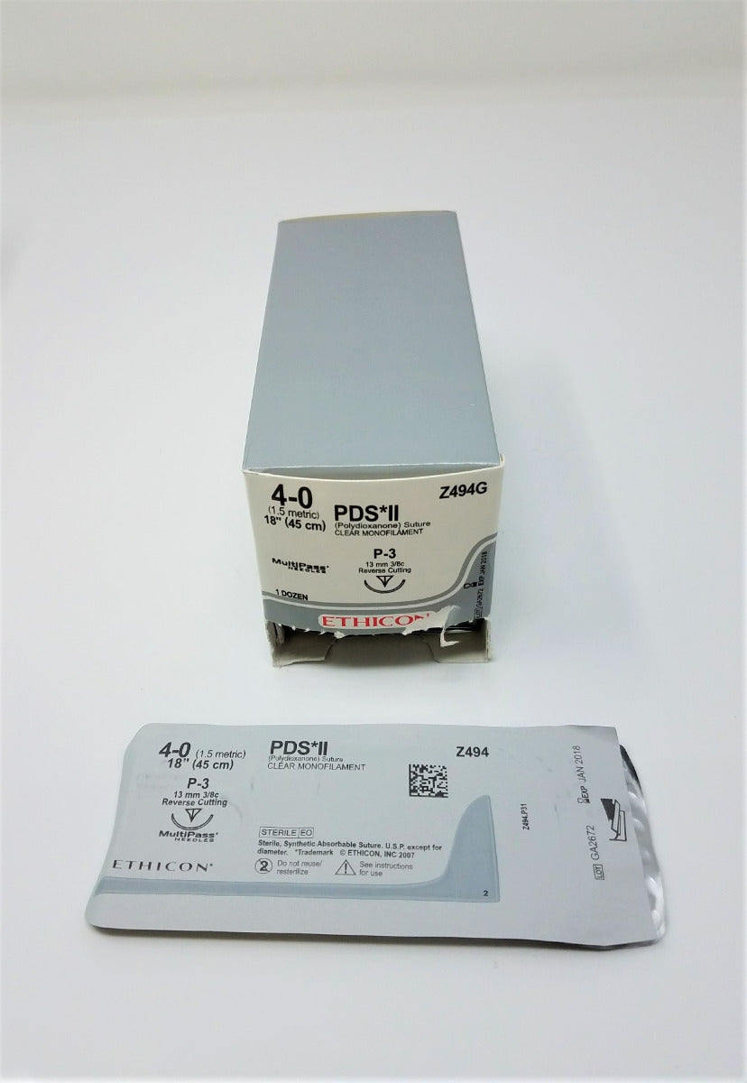 Ethicon Z494G PDS II Polydioxanone Clear Mono Suture Reverse Cutting 4-0 Z794