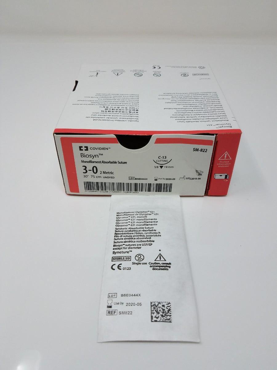 Covidien SM-822 Suture Biosyn Size 3-0 Monofilament Absorable Gylcomer SM822 LOT
