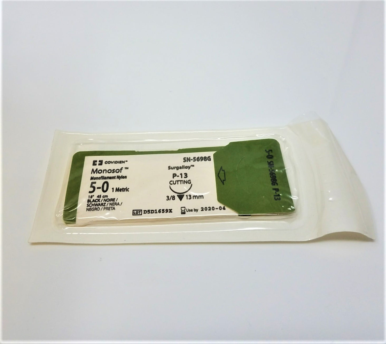 Covidien SN-5698G Suture Monosof Monofilament Nylon Cutting Size 5-0 SN5698G