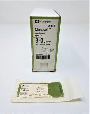 Covidien SN-653 Monosof Nylon Suture Reverse Cutting Sz 3-0 SN653 Non-absorbable