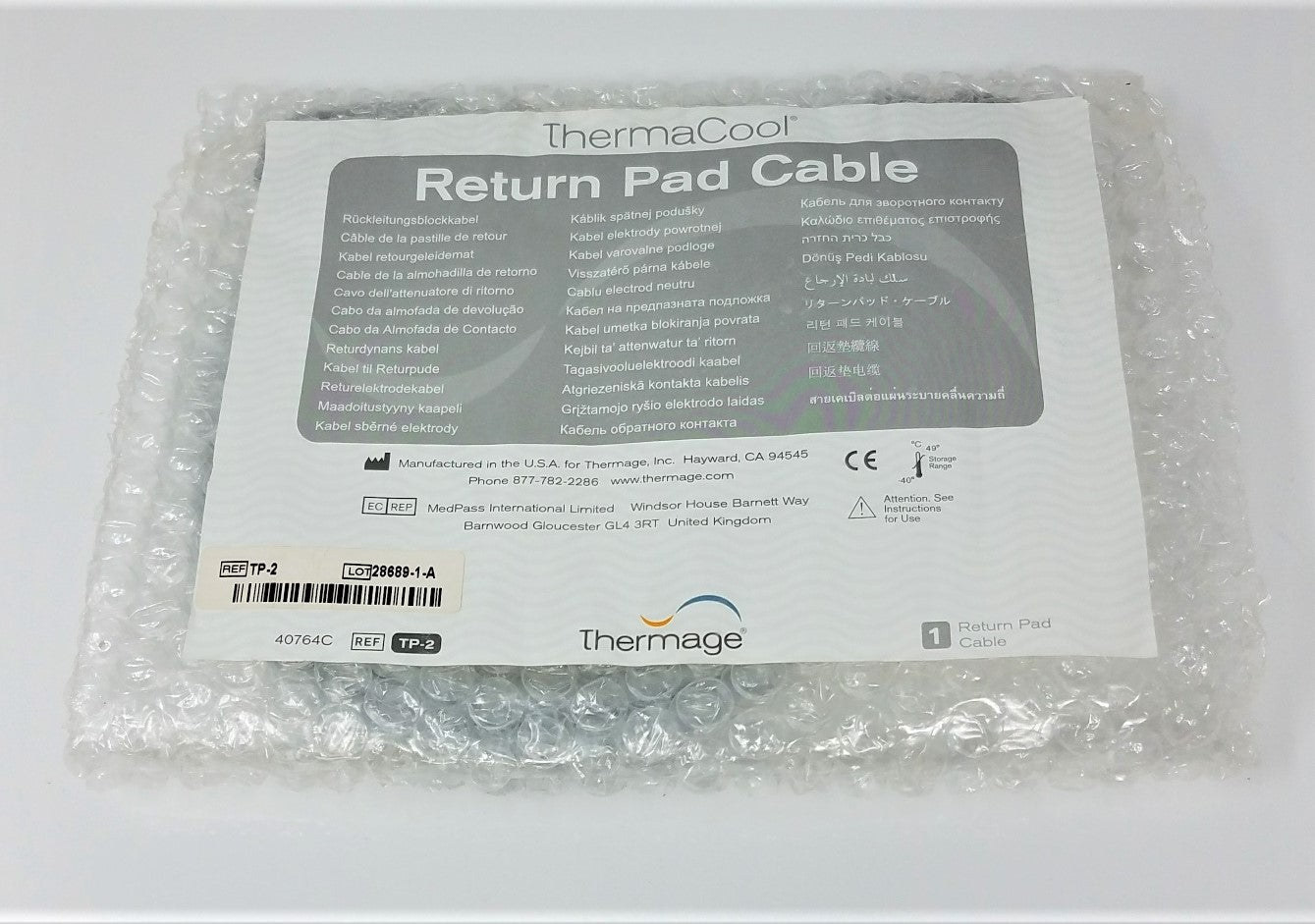 ThermaCool Return Pad Cable Thermage TP-2 Solta Medical TP2 NEW