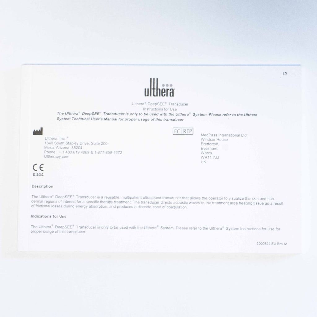 Ulthera DeepSee Transducer Instructions for Use - System Manual 1000511IFU