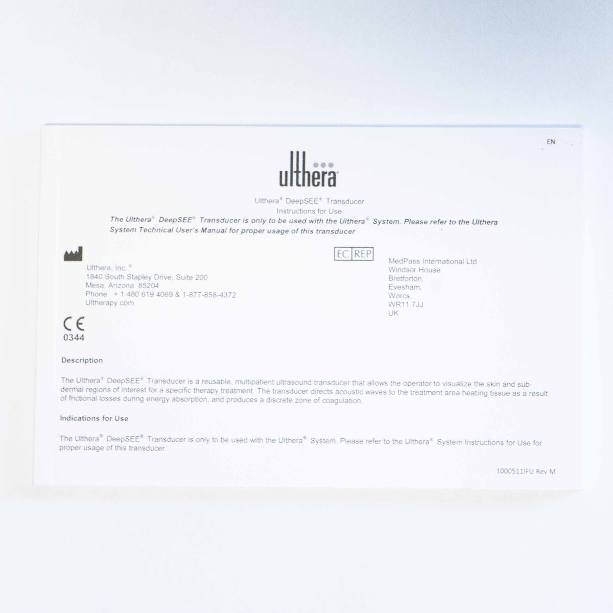 Ulthera DeepSee Transducer Instructions for Use - System Manual 1000511IFU