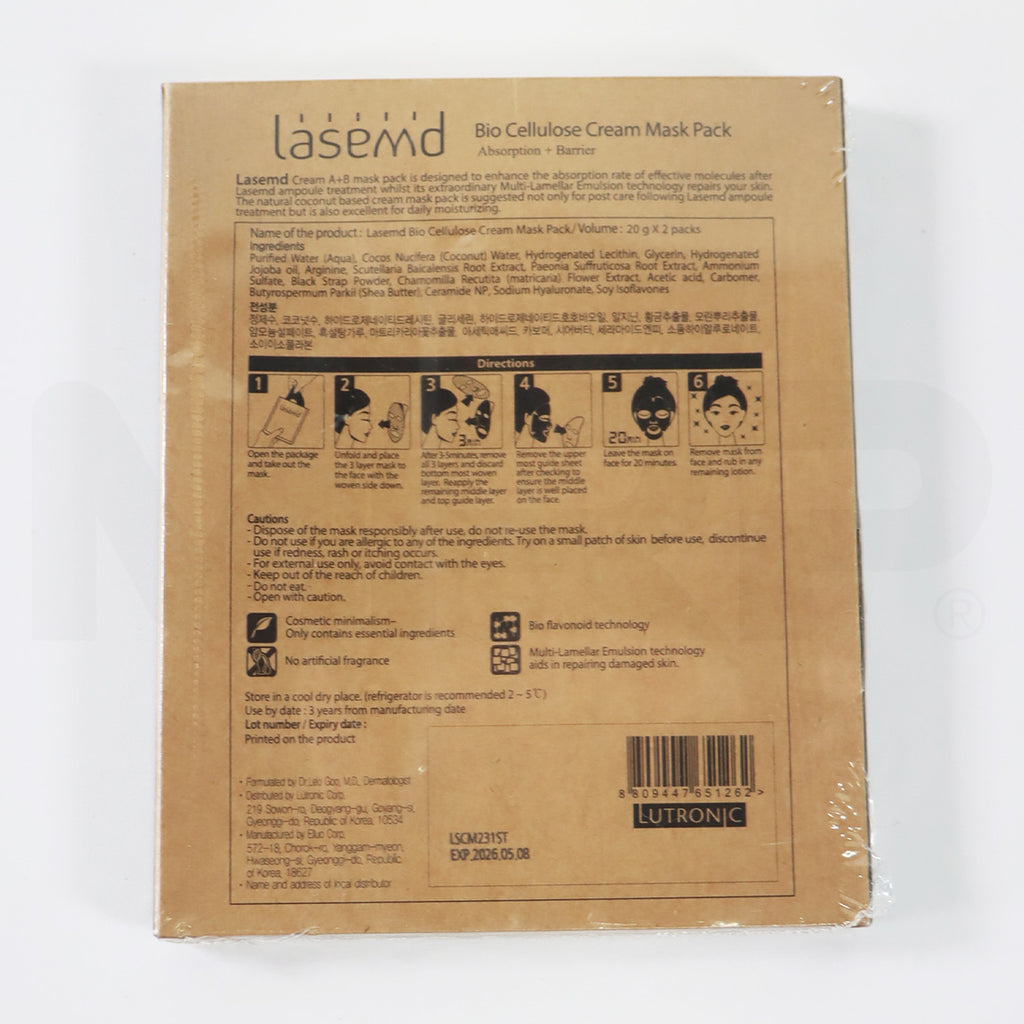 Lutronic LaseMD Bio Cellulose Cream Mask Pack Absorption + Barrier 2-Pack EXP 2026