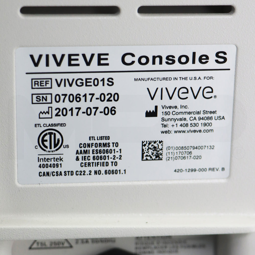2017 Viveve Console S Non-Surgical Cryogen RF Collagen Rejuvenation System