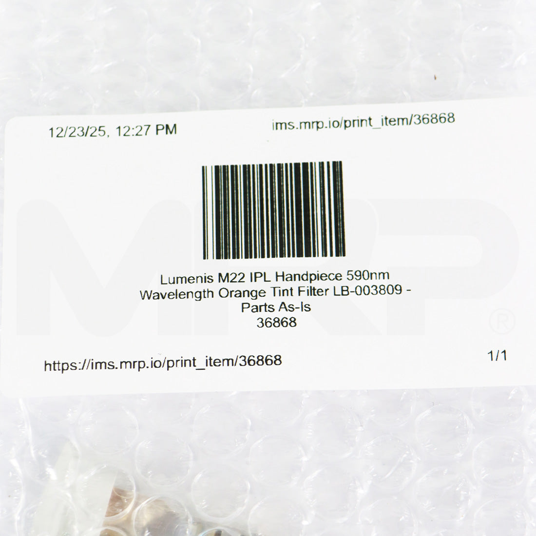 Lumenis M22 IPL Handpiece 590nm Wavelength Orange Tint Filter LB-003809 - Parts As-Is