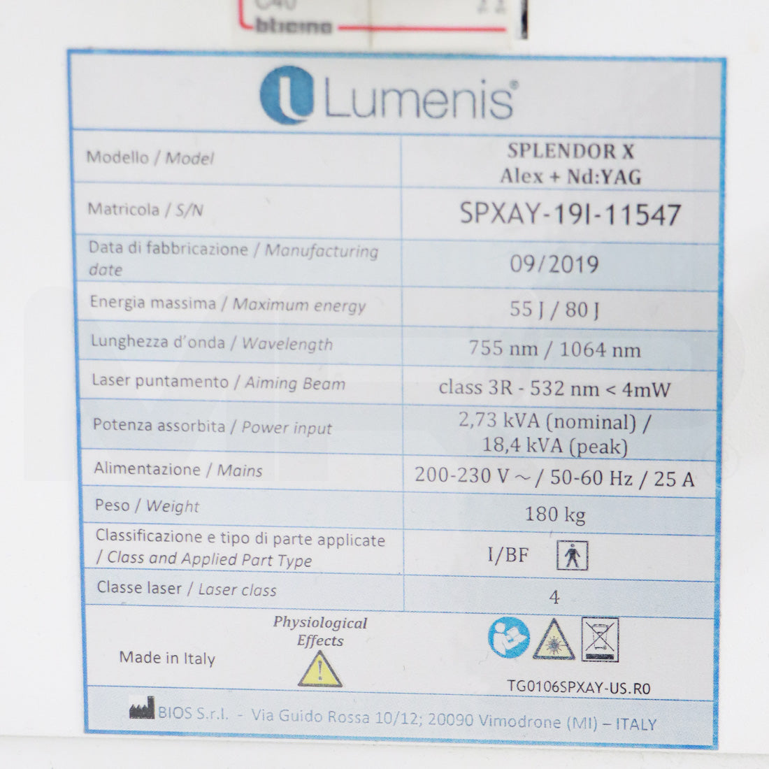 2019 Lumenis Splendor X Alex Nd YAG Laser Hair Removal Alexandrite System