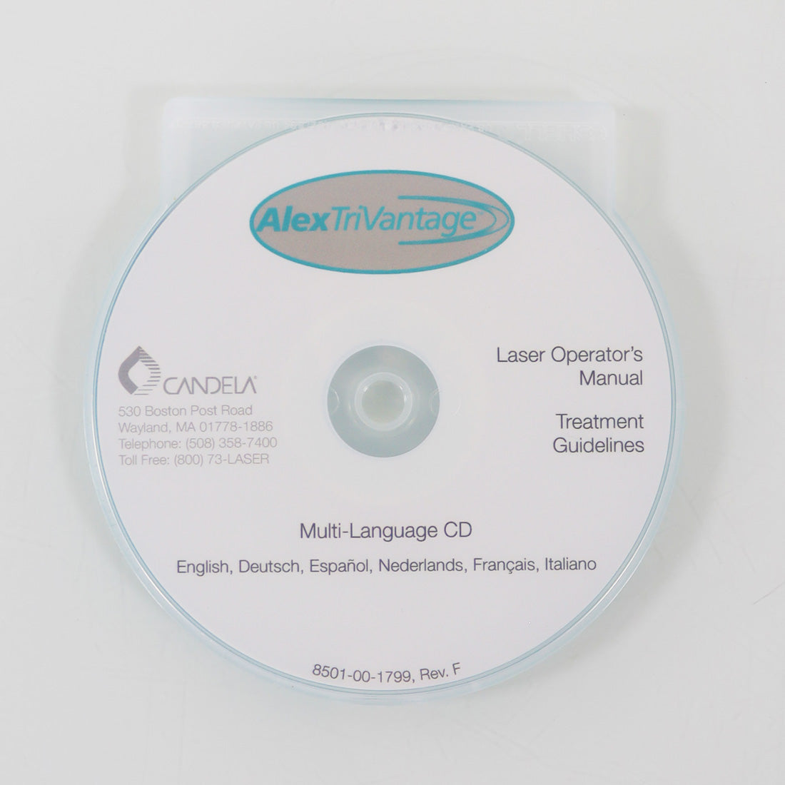 Candela AlexTriVantage Laser Operator's Manual Treatment Guidelines CD Rev. F