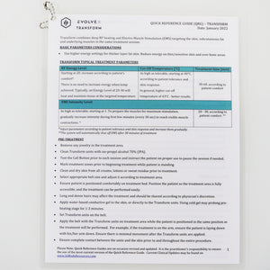 Inmode EvolveX Transform Laminated Quick Reference Guide QRC - January 2022