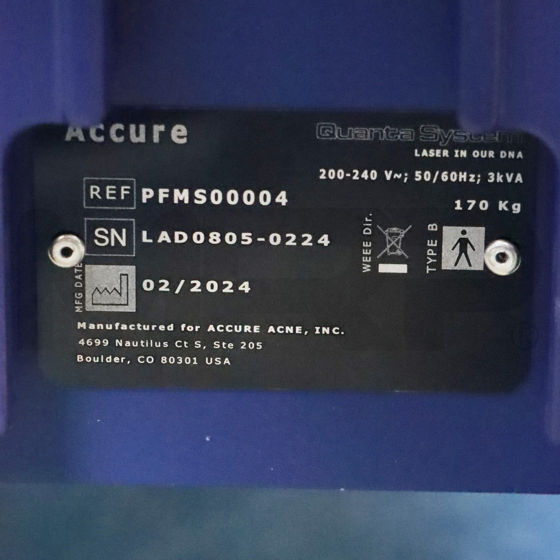 2024 Quanta Systems Accure 1726 nm Wavelength Laser Acne System