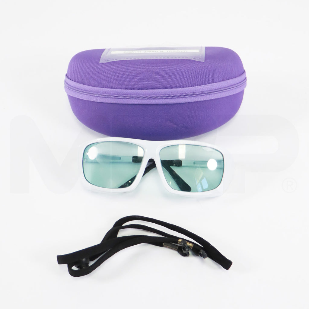 Innovative Optics PPE Safety Glasses White Frame Light Blue Lens 1400-2400 OD4