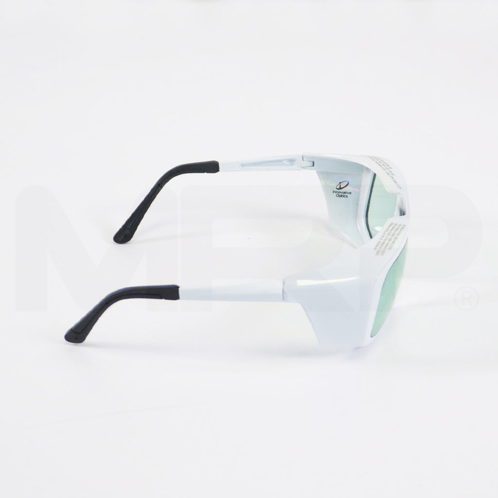 Innovative Optics PPE Safety Glasses White Frame Light Blue Lens 1400-2400 OD4