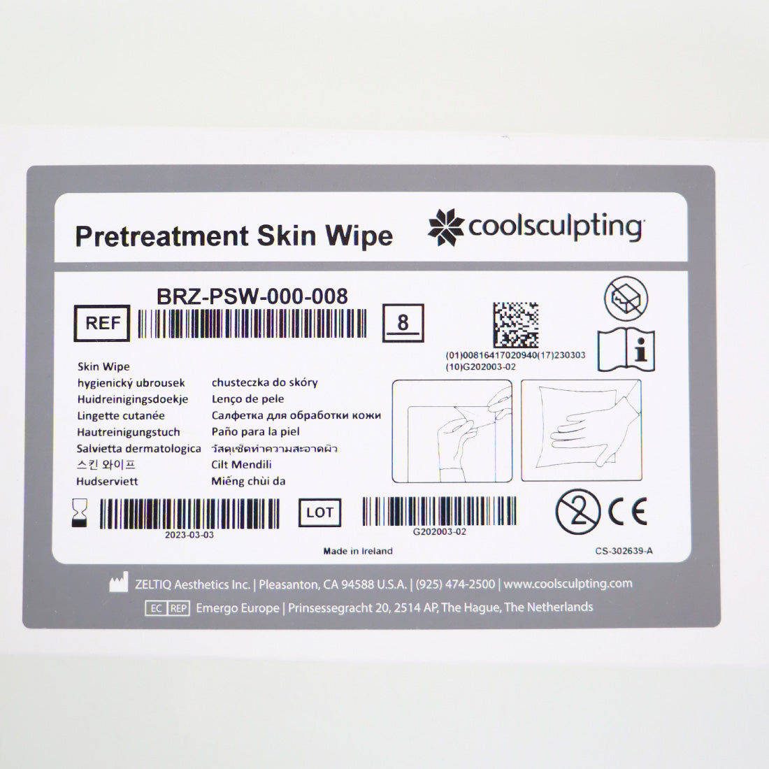 Zeltiq CoolSculpting Pretreatment Skin Wipes BRZ-PSW-000-008 x8 Pcs EXP 03-2023