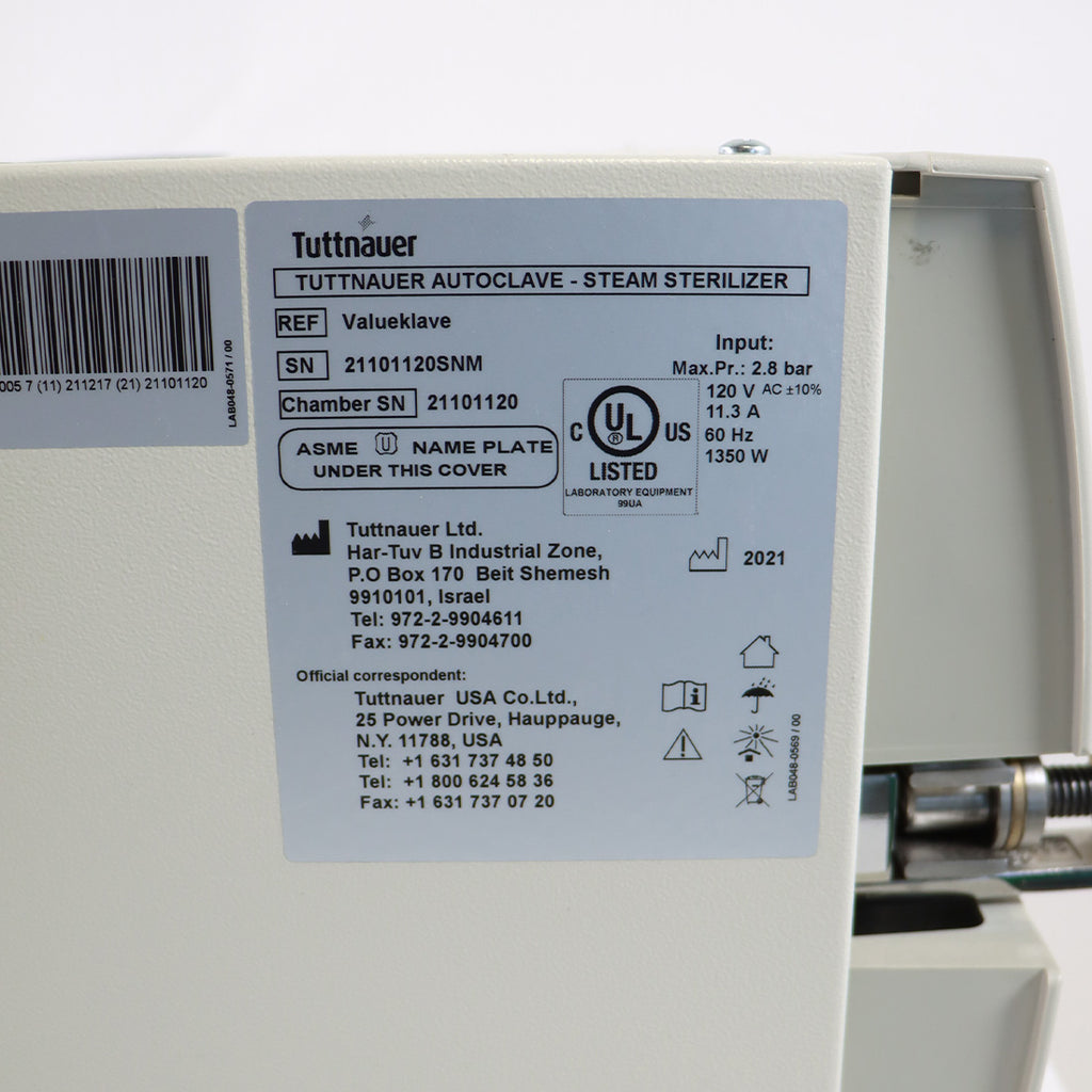 2021 Tuttnauer 1730 ValueKlave Autoclave 2.8 Bar 7.5L Steam Sterilizer