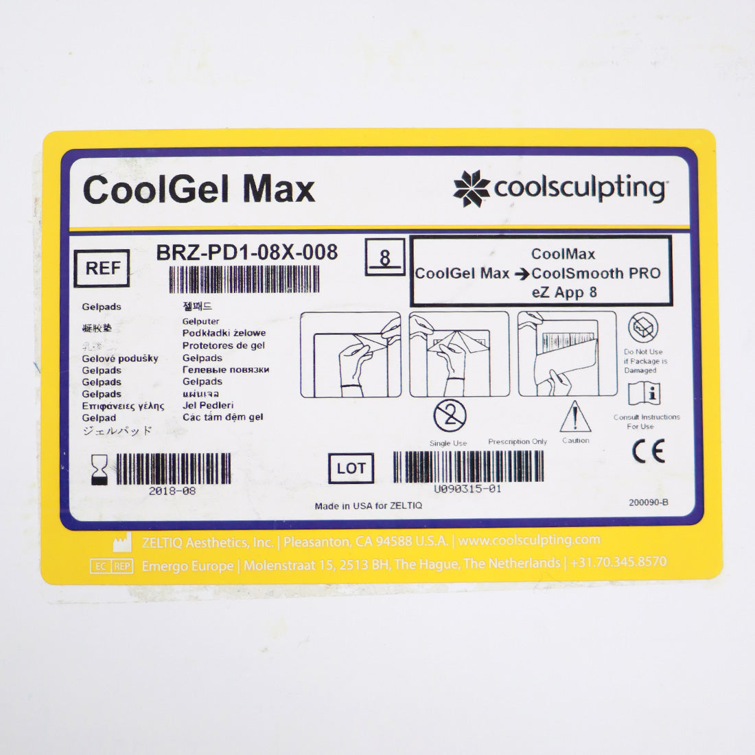 Zeltiq CoolSculpting Pretreatment Skin Wipe BRZ-PD1-08X-008 x8 EXP 08/2018