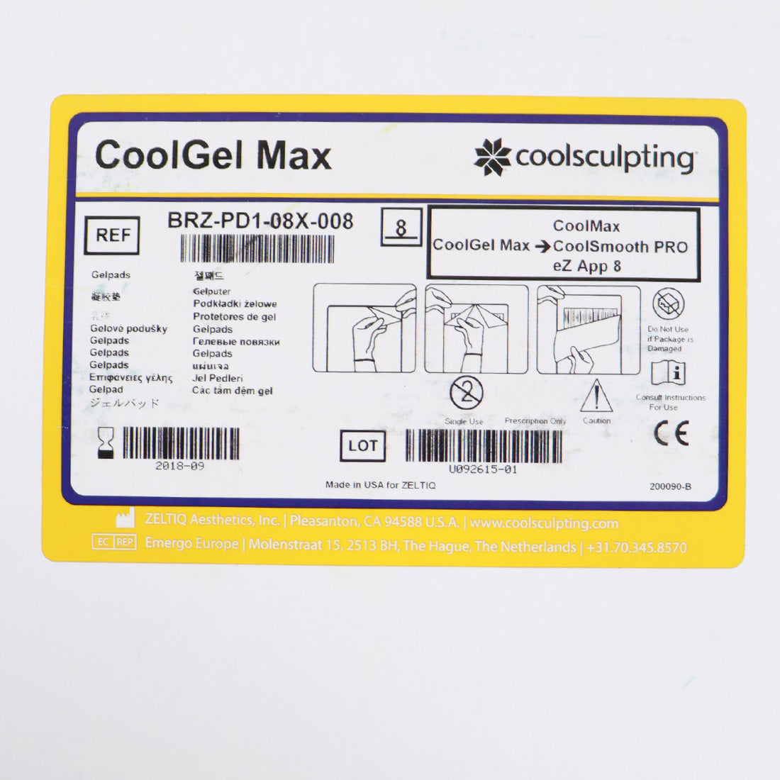 Zeltiq CoolSculpting Pretreatment Skin Wipe BRZ-PD1-08X-008 x8 EXP 09/2018
