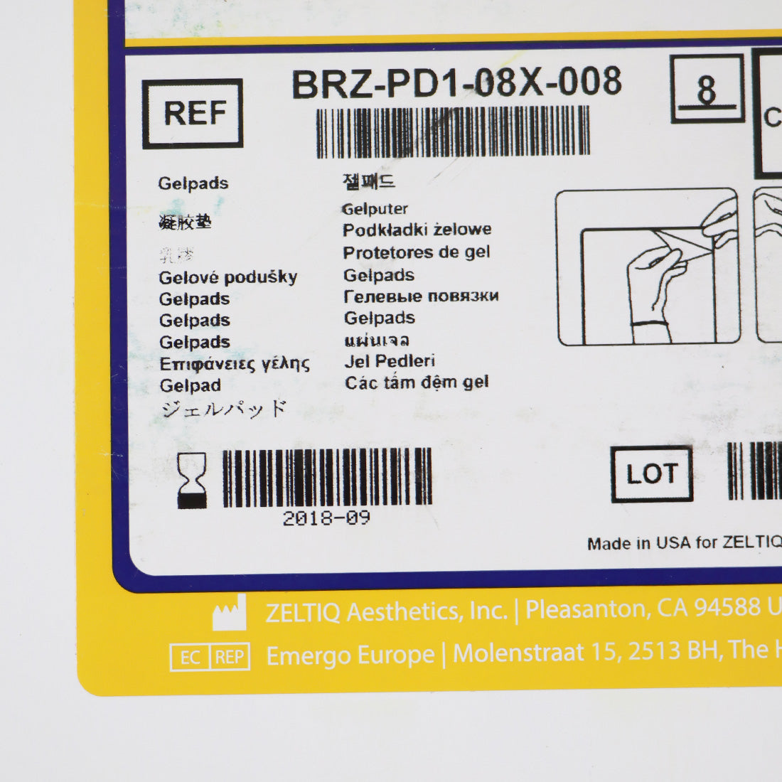 Zeltiq CoolSculpting Pretreatment Skin Wipe BRZ-PD1-08X-008 x8 EXP 09/2018
