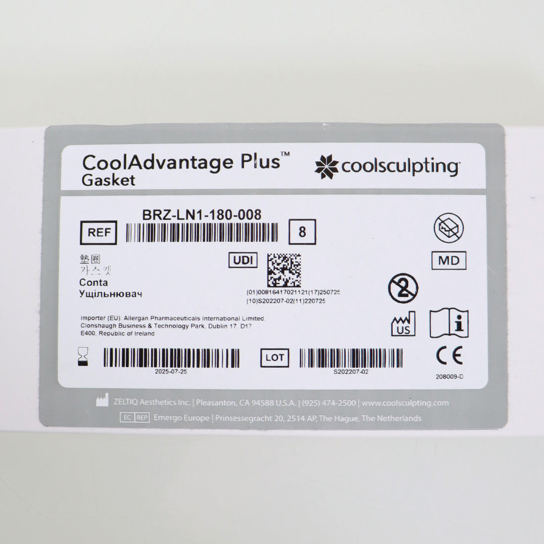 ZELTIQ CoolSculpting CoolAdvantage Plus Gasket BRZ-LN1-180-008 8x EXP 07/2025
