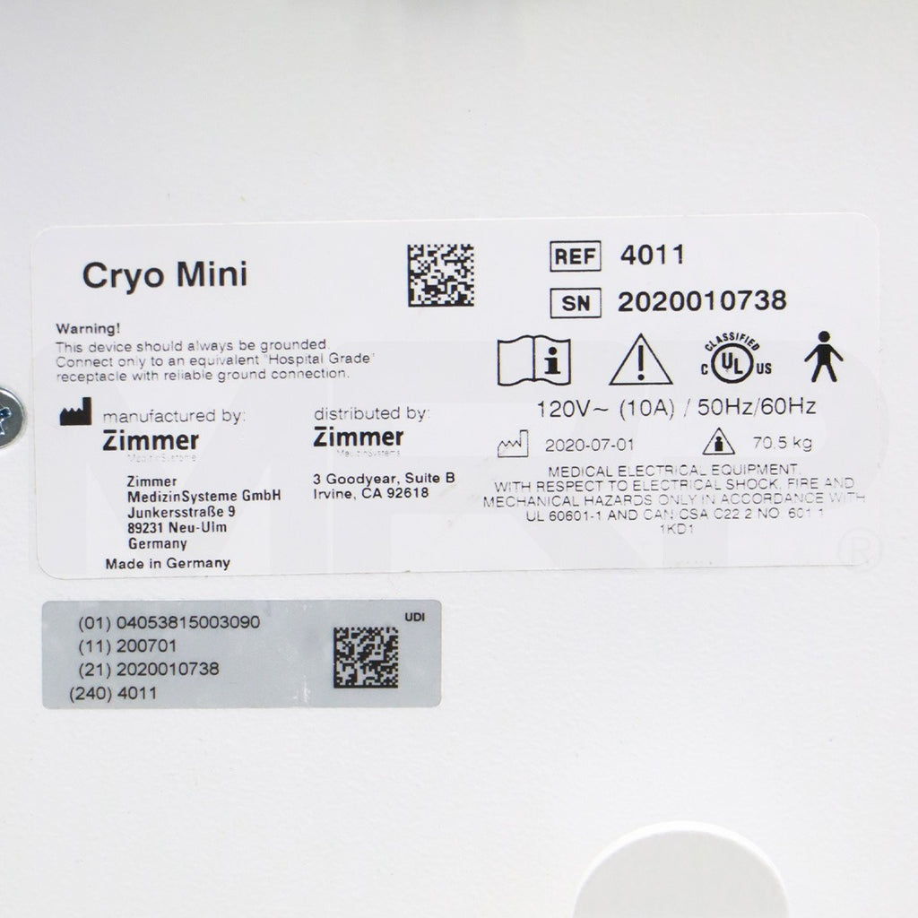 2020 Zimmer Cryo Mini Cold Air Cooling System