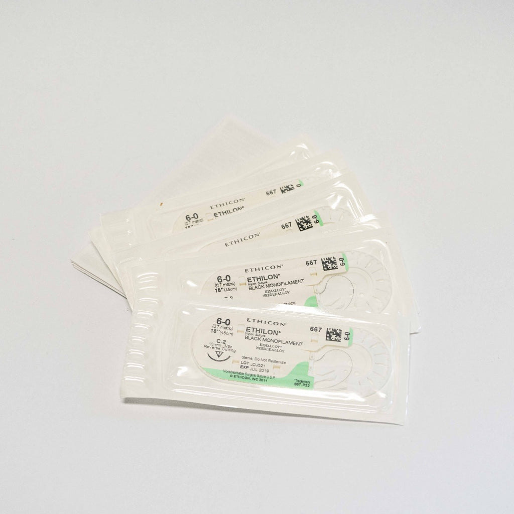 Ethicon Nylon Suture Black Monofilament C-2 13mm 3/8c Reverse Cutting 45cm x7Pcs