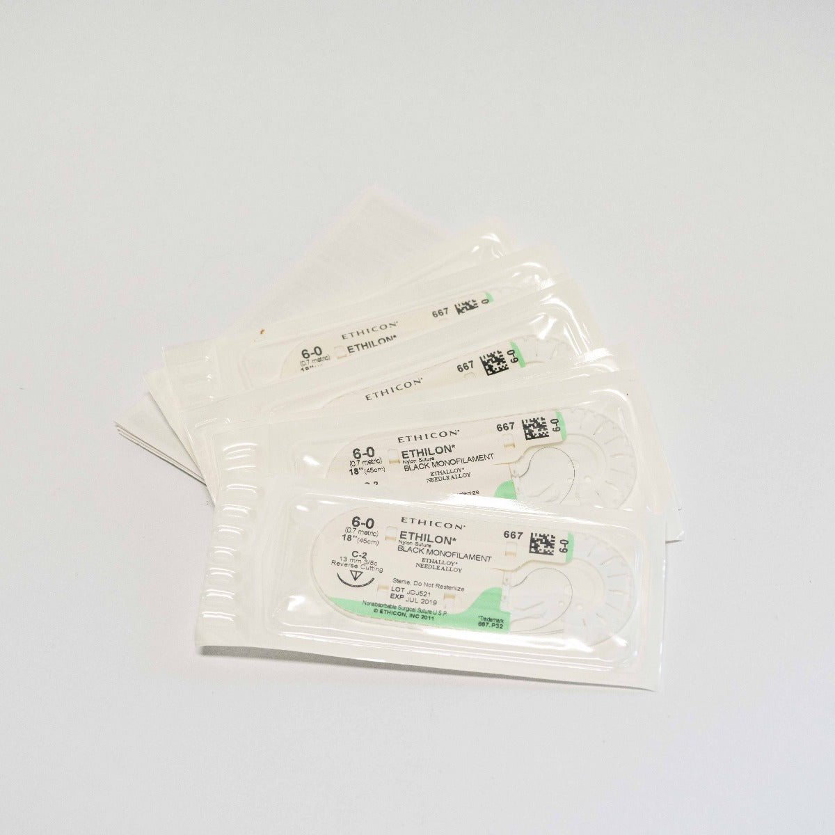 Ethicon Nylon Suture Black Monofilament C-2 13mm 3/8c Reverse Cutting 45cm x7Pcs