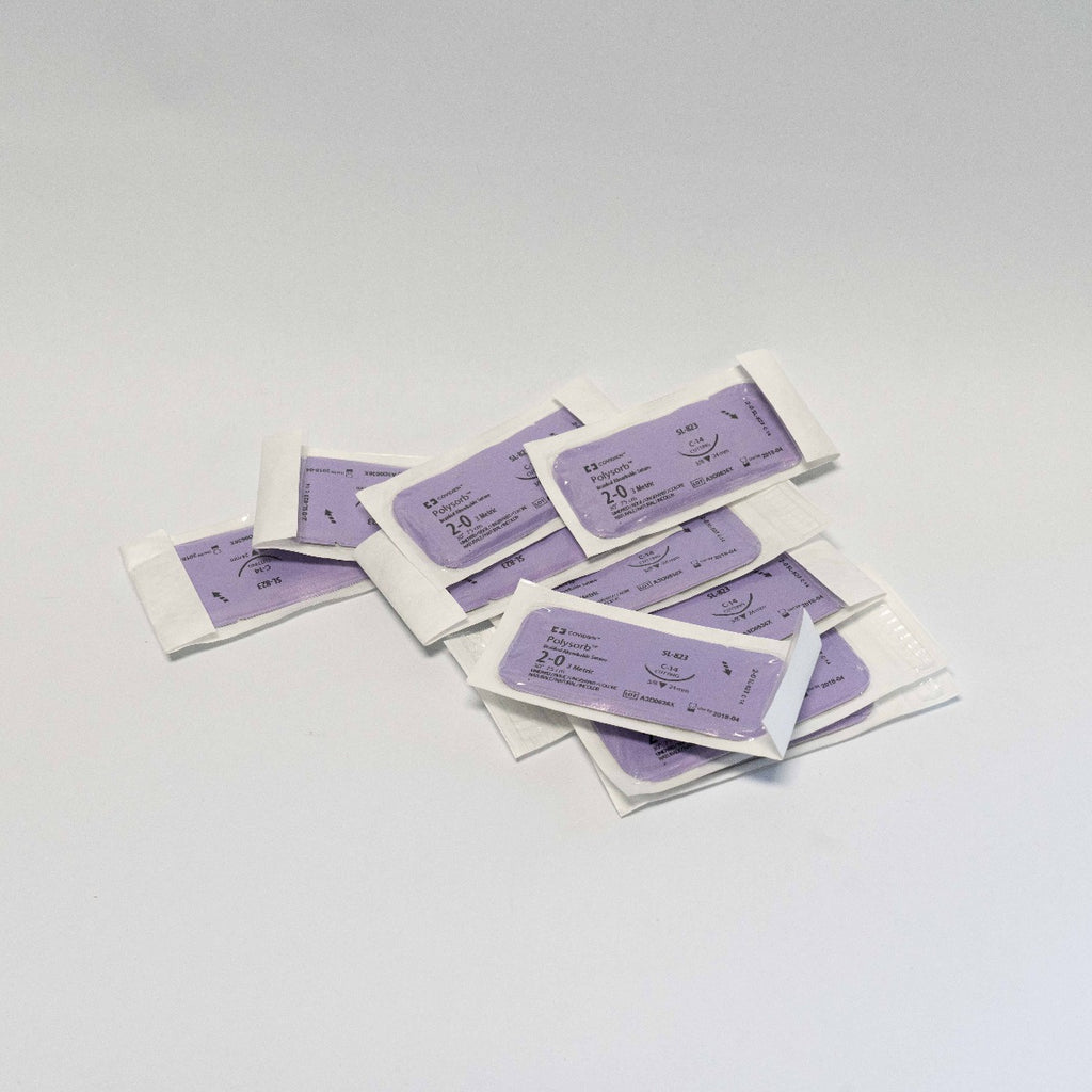 Polysorb 2-0 Beige Braided Absorbable Suture - C-14 Cutting 24mm 3/8 - SL-823