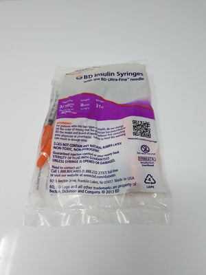 BD Insulin Syringes Ultra-Fine Needles 10 pk 3/10mL Cap 8mm Long 31 Gauge