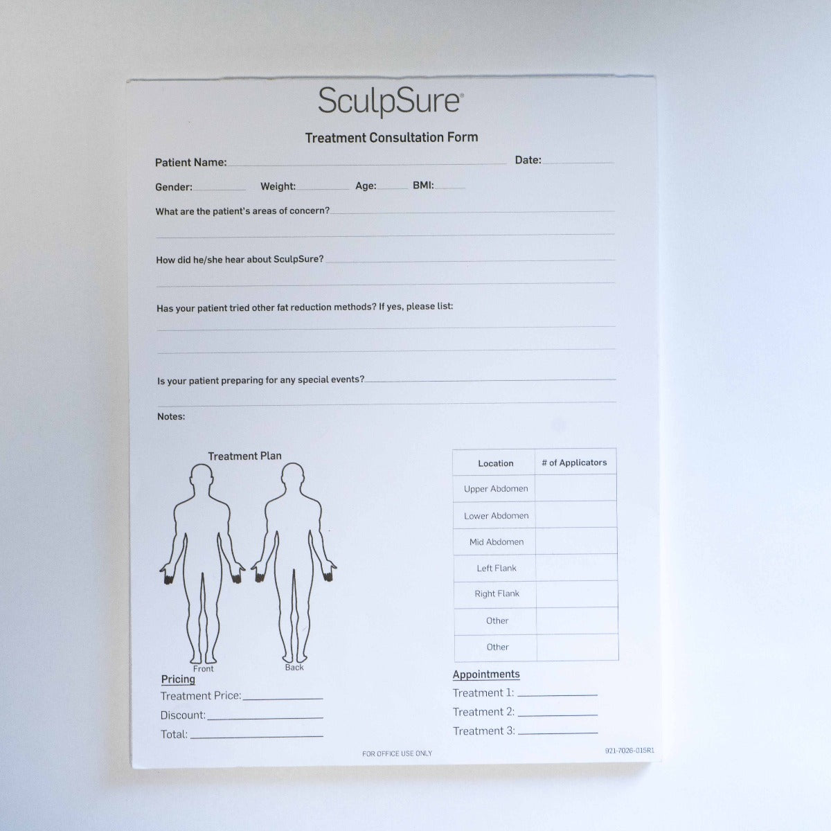 Sculpsure Treatment Consultation Form Patient Info Document 921-7026-015R1