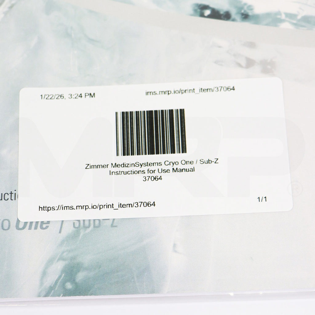 Zimmer MedizinSystems Cryo One / Sub-Z Instructions for Use Manual