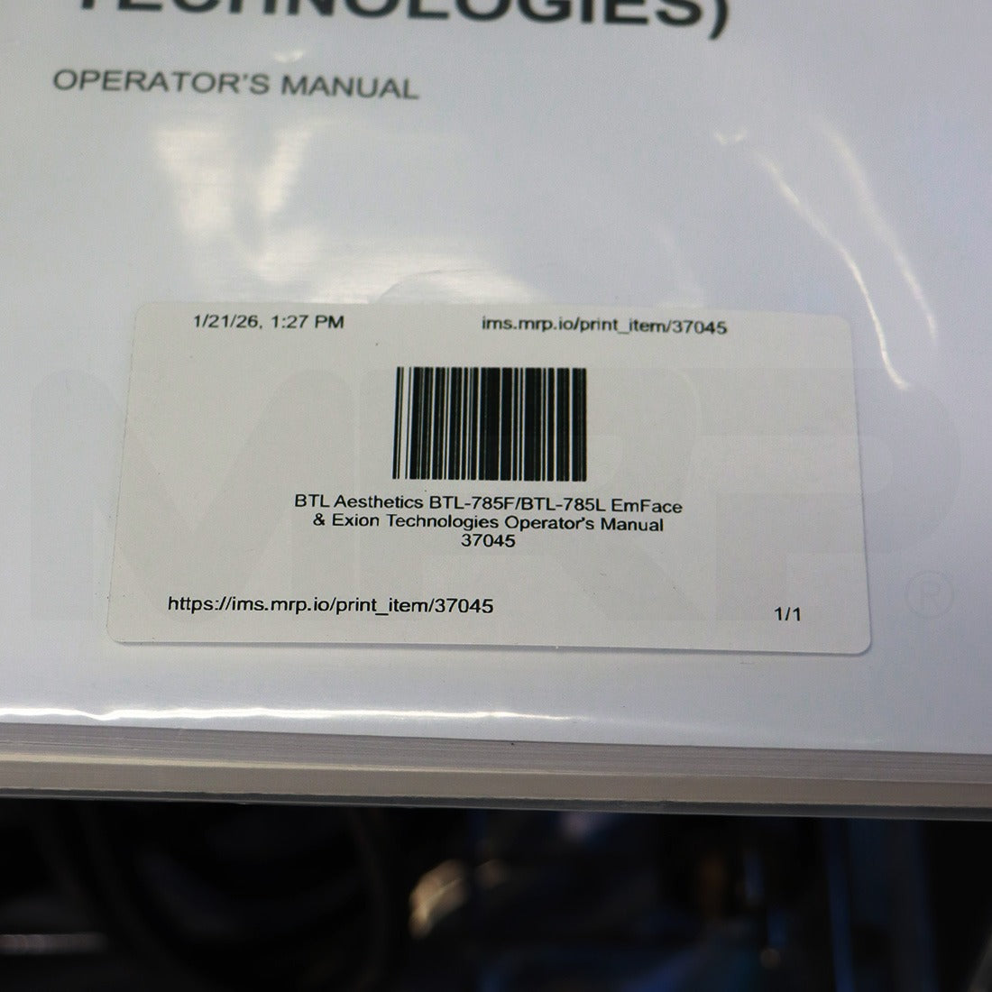 BTL Aesthetics BTL-785F/BTL-785L EmFace & Exion Technologies Operator's Manual
