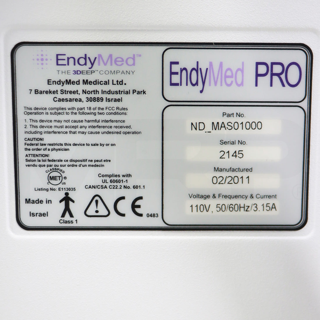 2011 EndyMed PRO 3DEEP Body Contour Fine System