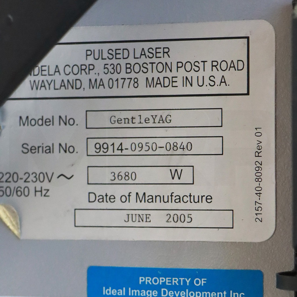 2005 Candela GentleYAG Nd:YAG Hair Reduction Vascular Lesions System