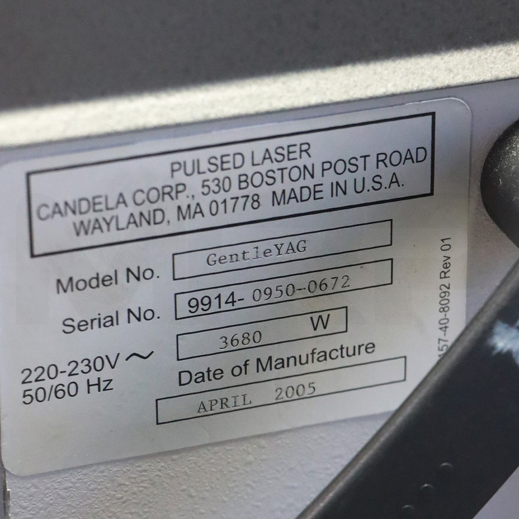 2005 Candela GentleYAG Nd:YAG Skin Tightening Vascular Lesions System