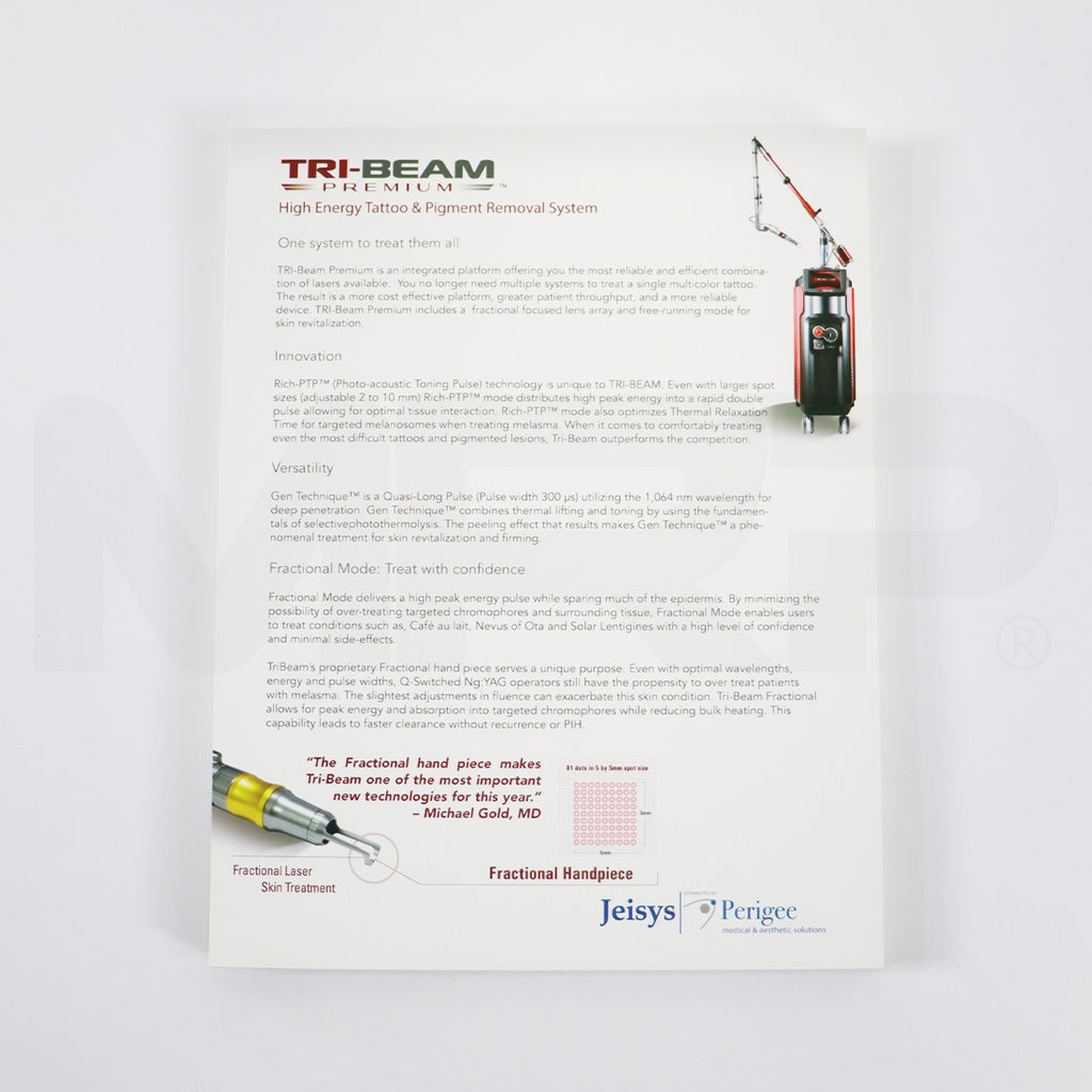 Jeisys Tri-Beam Premium Tattoo & Pigment System Marketing Sheets x33 Pack