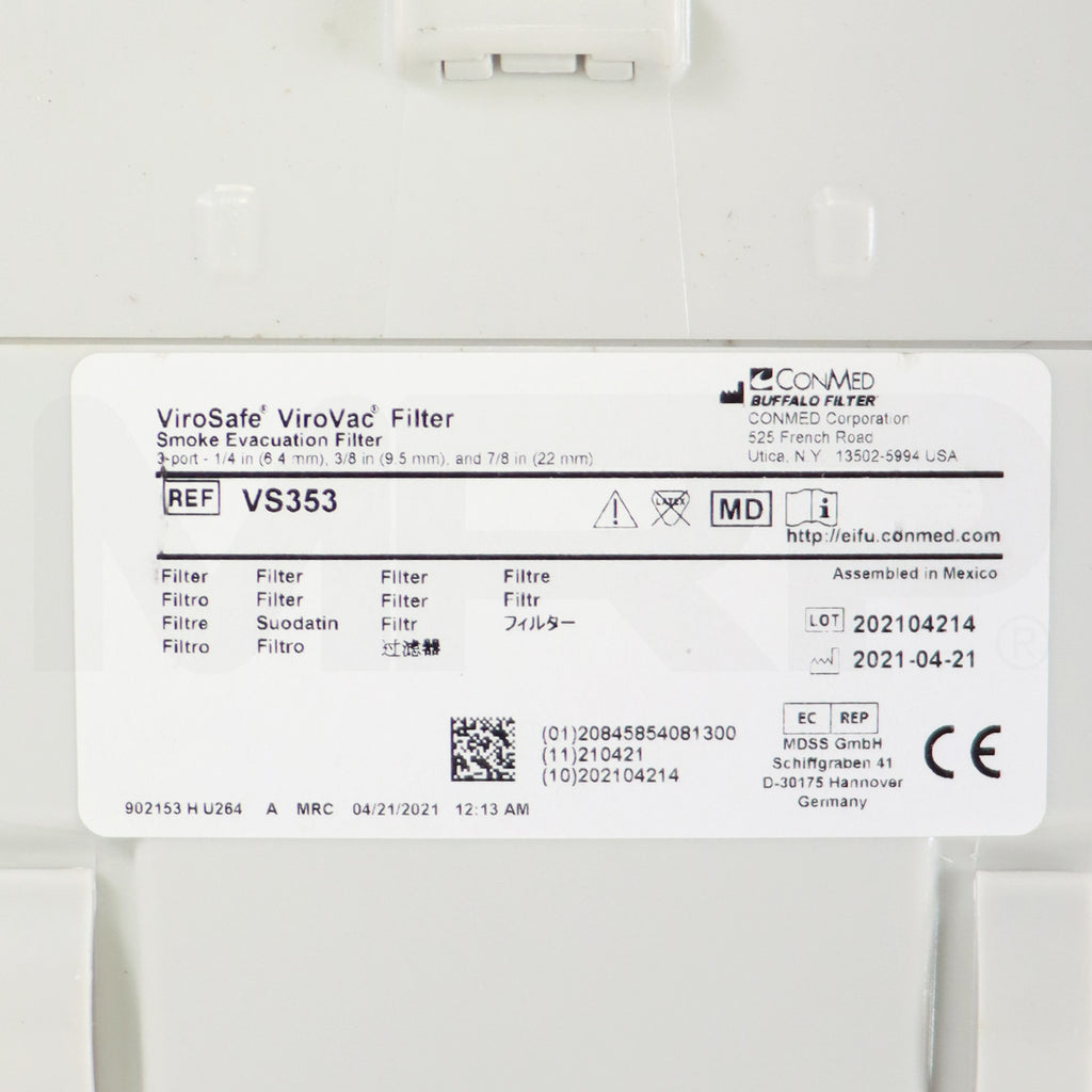 2013 Conmed ViroVac DKVV120 Surgical Smoke Evacuator ViroSafe Filter Buffalo Filter