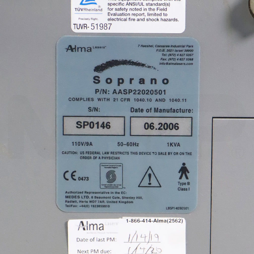 2006 Alma Lasers Soprano Laser Hair Removal Device AASP22020501