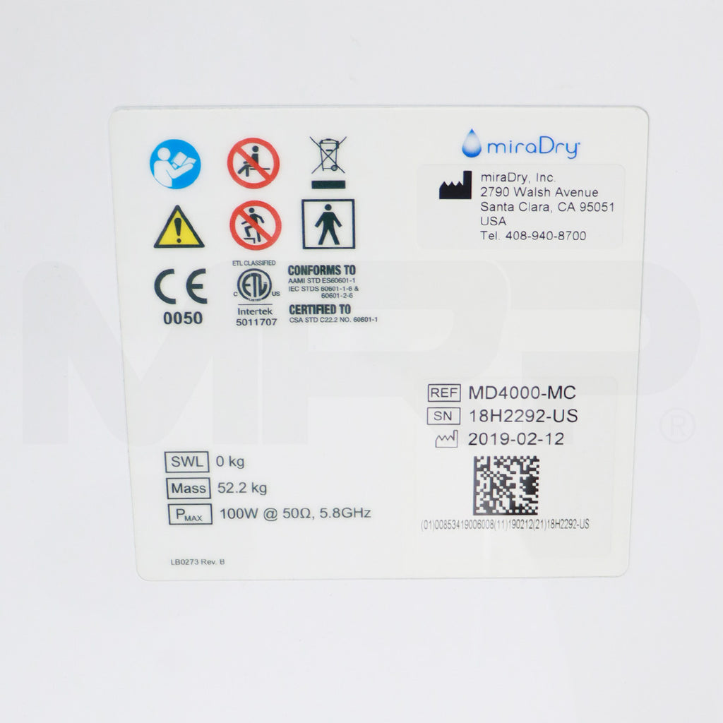 2019 Miramarlabs MiraDry Sweat Odor Reduction Treatment System MD4000-MC