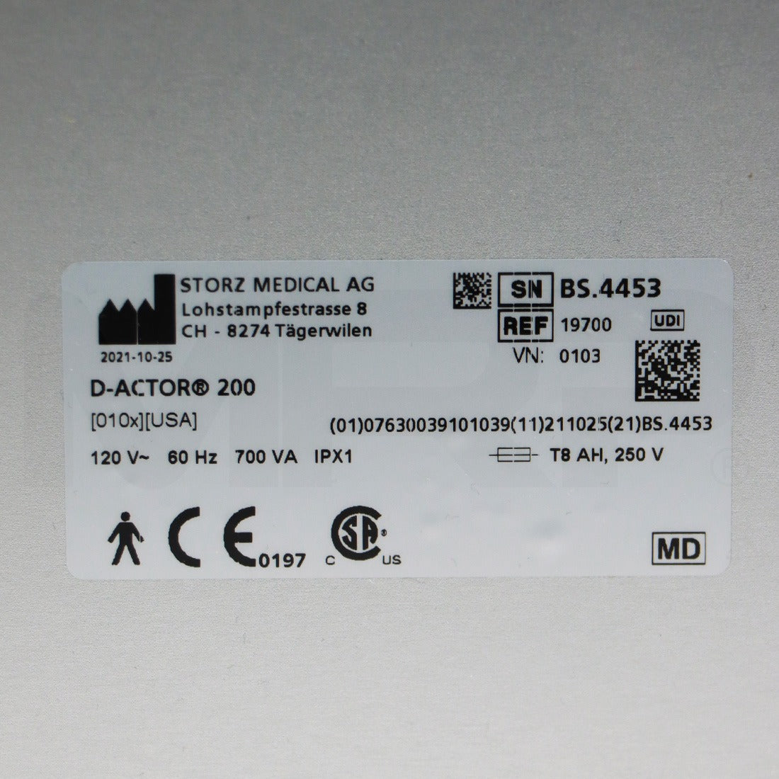 2021 Storz Medical AG D-Actor 200 Compressed Air Ballistic Pulse Wave System