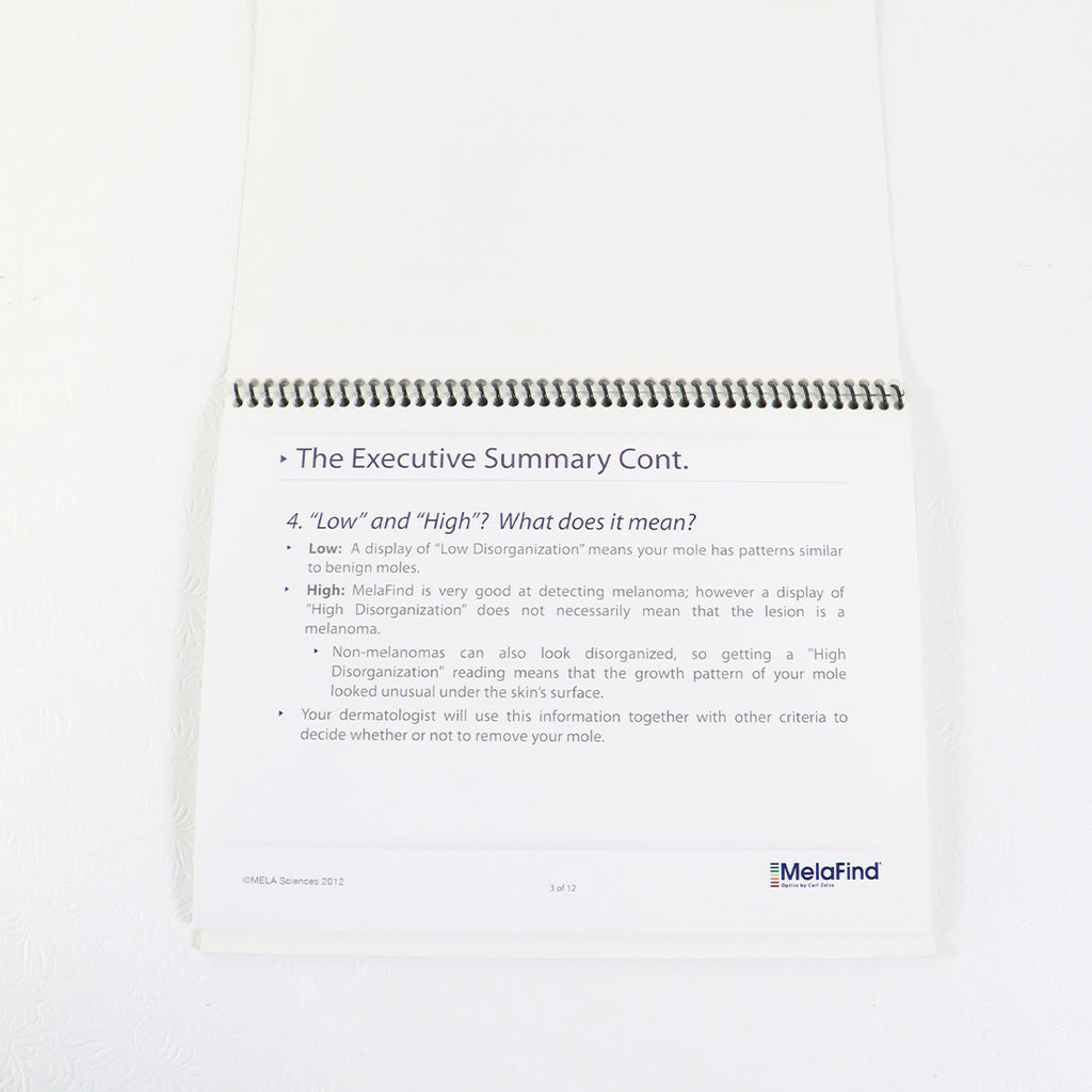 2012 MELA Sciences MelaFind Introduction Standing Marketing Book M100-BR-006