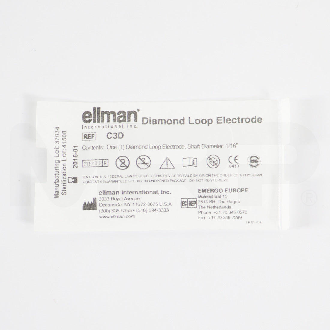 Ellman Diamond loop Electrode Sterile C3D Shaft 1/16in EXP 01/2016 3pk
