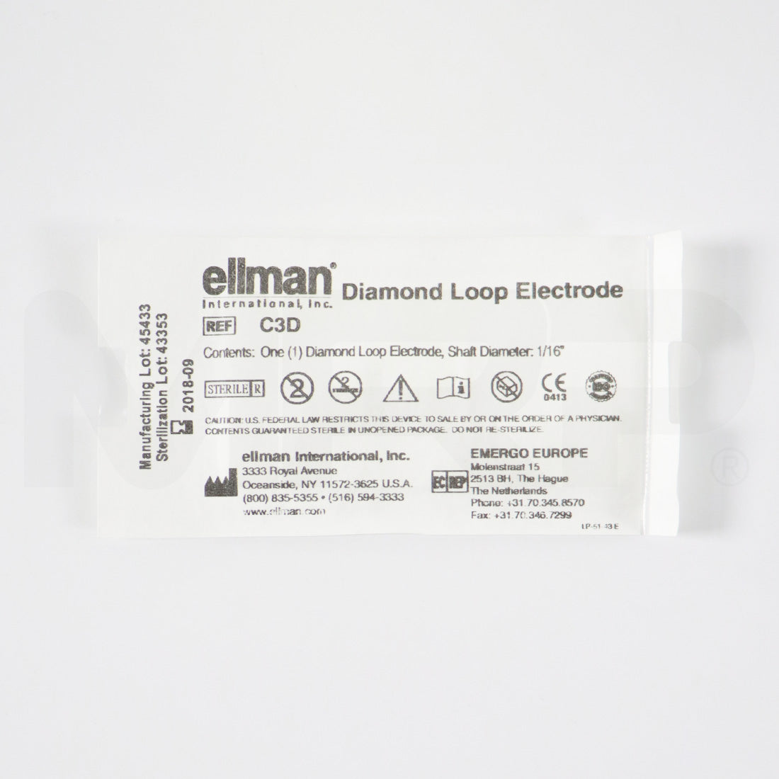 Ellman Diamond Loop Electrode 1/16in Shaft Sterile C3D EXP 09/2018 5pk