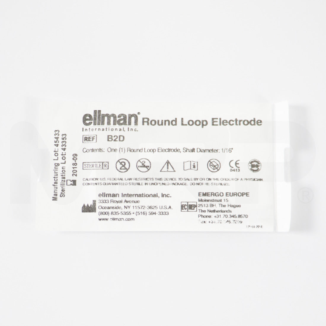 Ellman Round Loop Electrode 1/16in Shaft Sterile B2D EXP 09/2018 4pk
