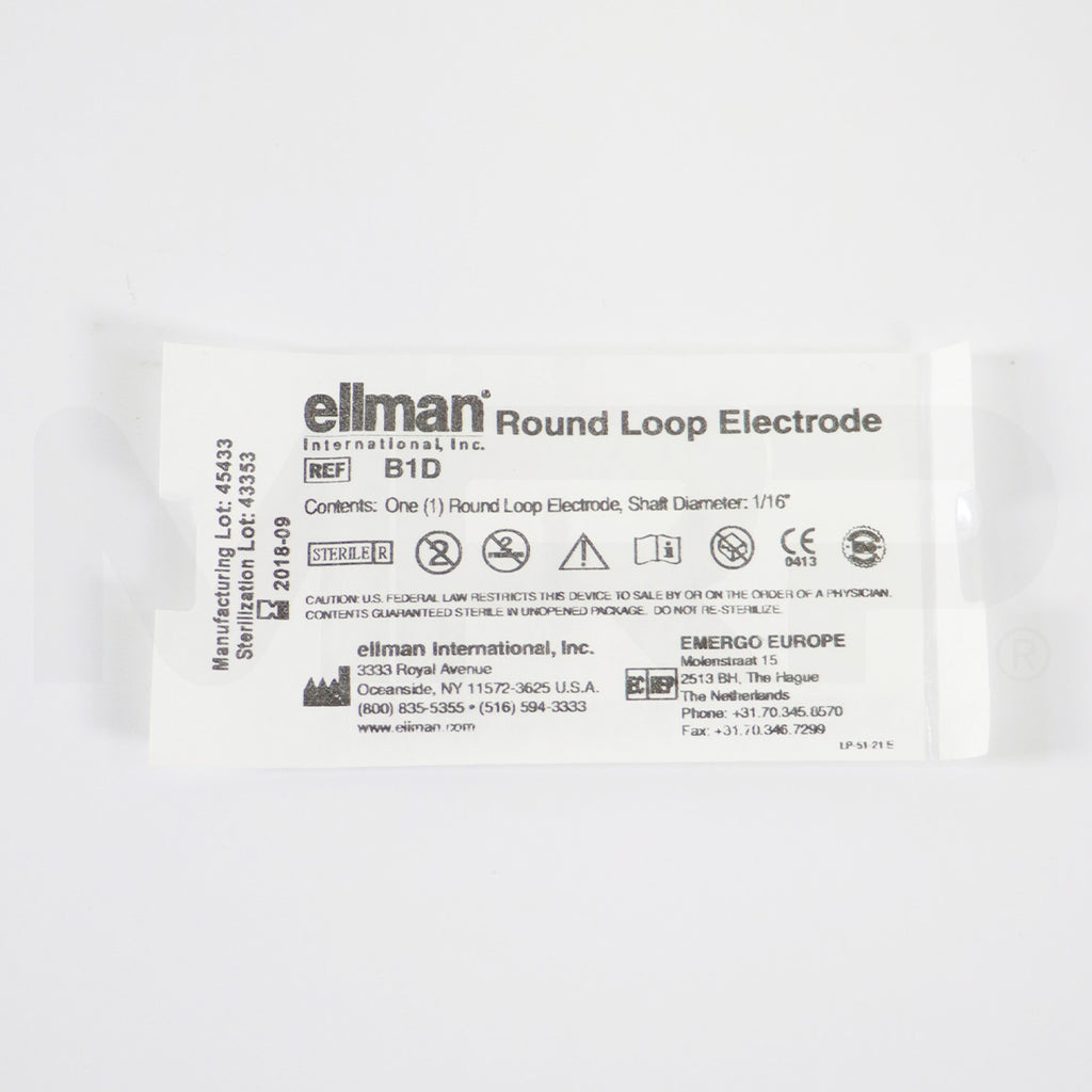 Ellman Round Loop Electrode 1/16in Shaft Sterile B1D EXP 09/2018 3pk